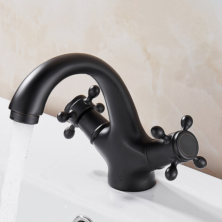 Lisslune | Glam Vanity Sink Faucet Brass Cross Handles Low Arc Sink Mixer