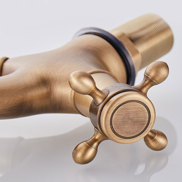 Lisslune | Glam Vanity Sink Faucet Brass Cross Handles Low Arc Sink Mixer