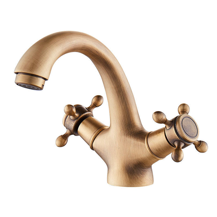 Lisslune | Glam Vanity Sink Faucet Brass Cross Handles Low Arc Sink Mixer