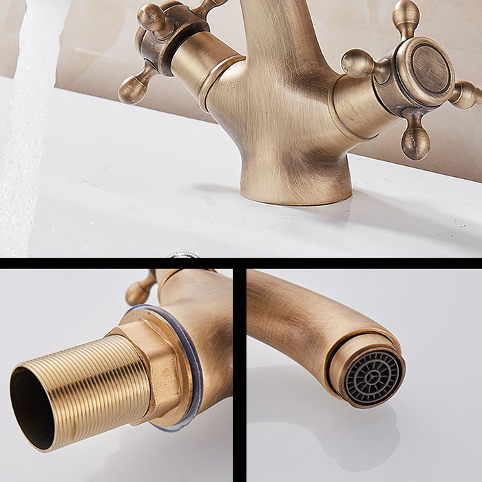 Lisslune | Glam Vanity Sink Faucet Brass Cross Handles Low Arc Sink Mixer
