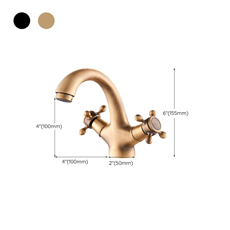 Lisslune | Glam Vanity Sink Faucet Brass Cross Handles Low Arc Sink Mixer