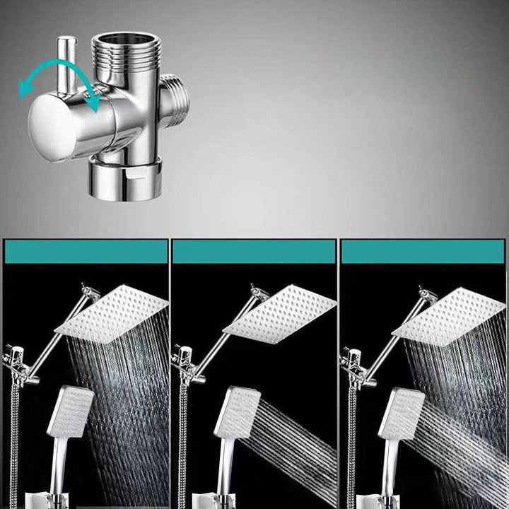 Lisslune | Contemporary Pull Down Dual Shower Head Square High Arc Shower Head Combo in Chrome