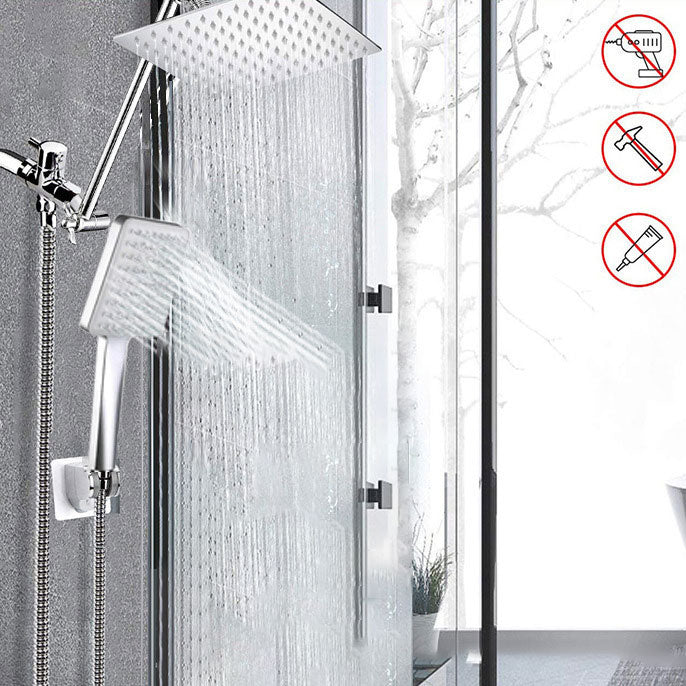 Lisslune | Contemporary Pull Down Dual Shower Head Square High Arc Shower Head Combo in Chrome