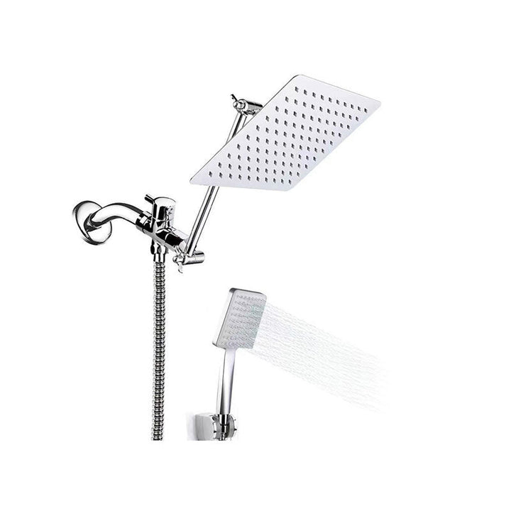 Lisslune | Contemporary Pull Down Dual Shower Head Square High Arc Shower Head Combo in Chrome