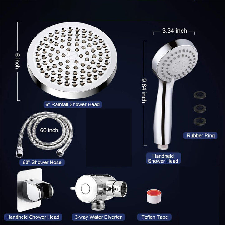 Lisslune | Modern Dual Shower Head Square High Arc Shower Head Combination in Silver