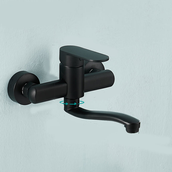 Lisslune | Low-Arc Bathtub Filler Black Lever Wall-Mounted Copper Bathtub Filler
