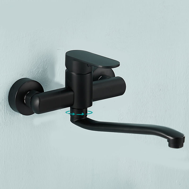 Lisslune | Low-Arc Bathtub Filler Black Lever Wall-Mounted Copper Bathtub Filler