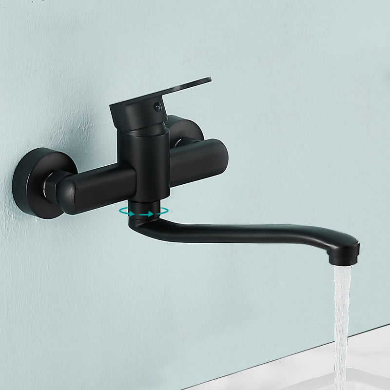 Lisslune | Low-Arc Bathtub Filler Black Lever Wall-Mounted Copper Bathtub Filler