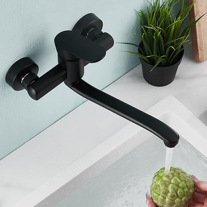 Lisslune | Low-Arc Bathtub Filler Black Lever Wall-Mounted Copper Bathtub Filler
