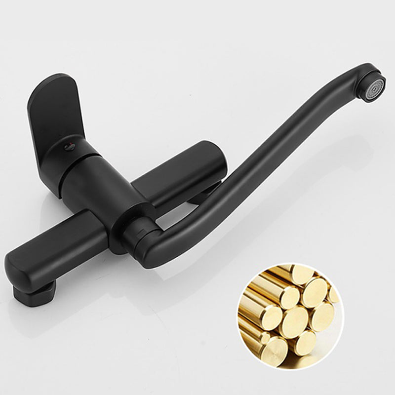 Lisslune | Low-Arc Bathtub Filler Black Lever Wall-Mounted Copper Bathtub Filler