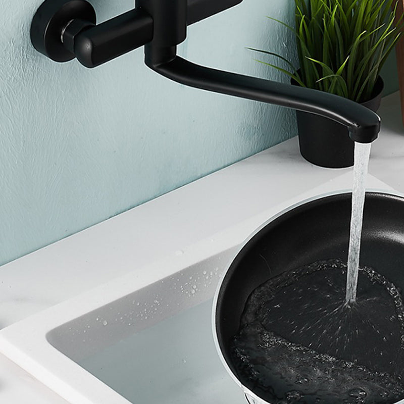 Lisslune | Low-Arc Bathtub Filler Black Lever Wall-Mounted Copper Bathtub Filler