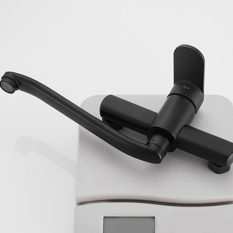 Lisslune | Low-Arc Bathtub Filler Black Lever Wall-Mounted Copper Bathtub Filler