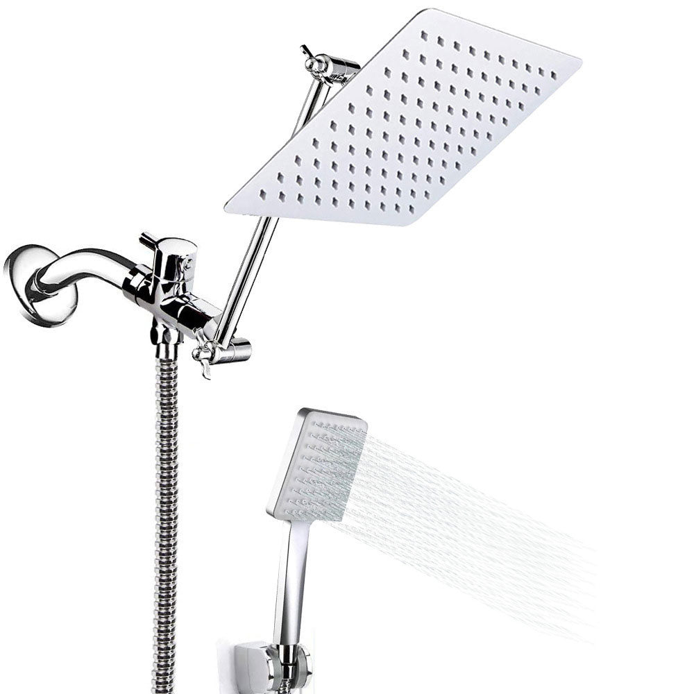 Lisslune | Pull down Dual Shower Head Square High Arch Shower Head Combo in Chrome