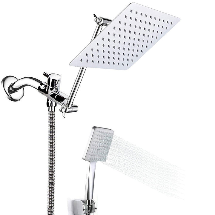 Lisslune | Pull down Dual Shower Head Square High Arch Shower Head Combo in Chrome