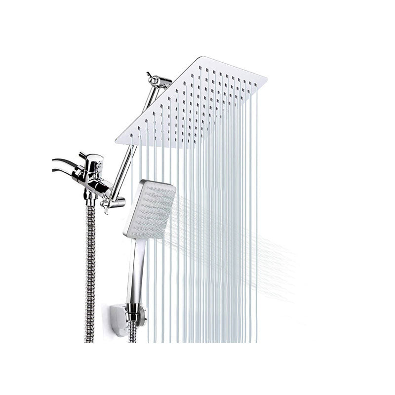 Lisslune | Pull down Dual Shower Head Square High Arch Shower Head Combo in Chrome
