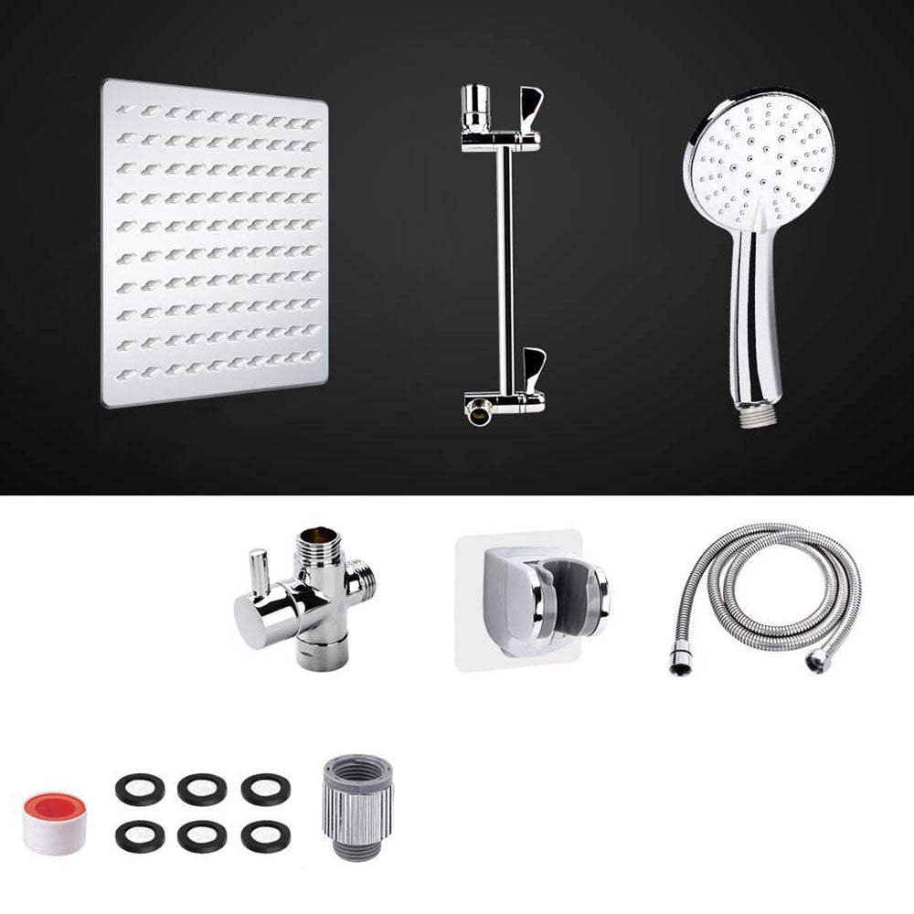 Lisslune | Standard Double Shower Set Round Metal Adjustable Spray Pattern Shower Head in Silver