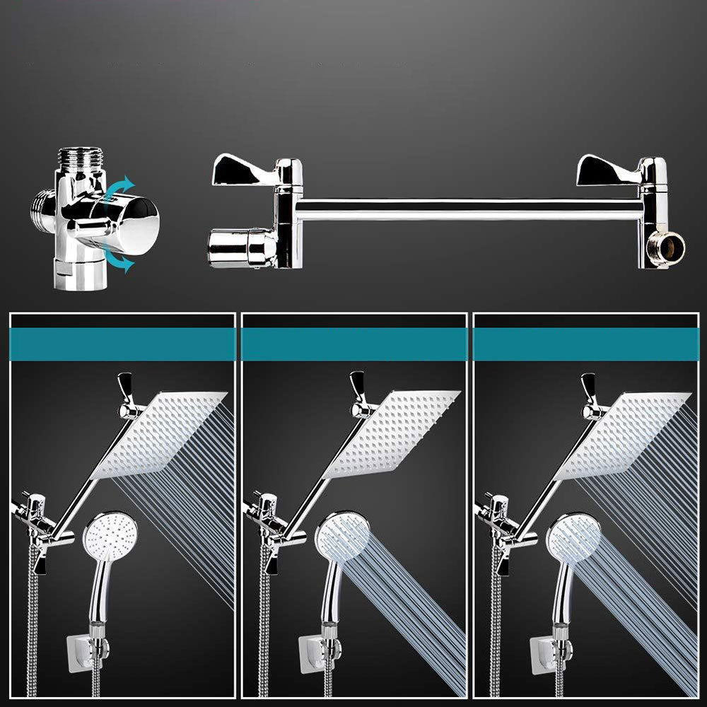 Lisslune | Standard Double Shower Set Round Metal Adjustable Spray Pattern Shower Head in Silver