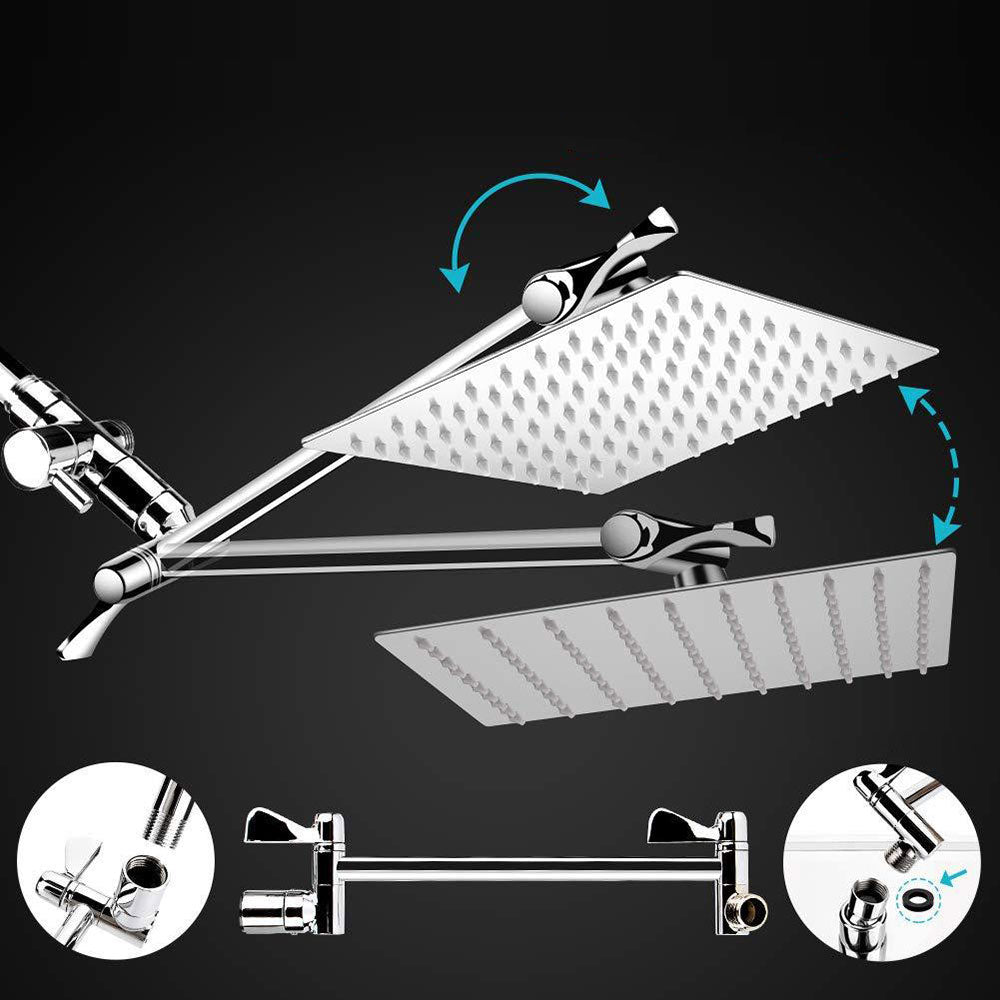 Lisslune | Standard Double Shower Set Round Metal Adjustable Spray Pattern Shower Head in Silver