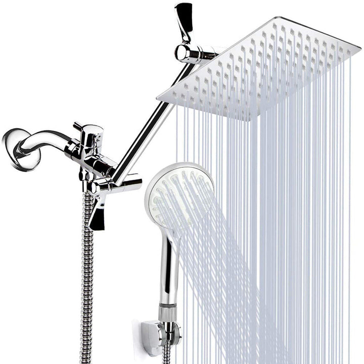 Lisslune | Modern Dual Shower Head Square High Arc Shower Head in Silver