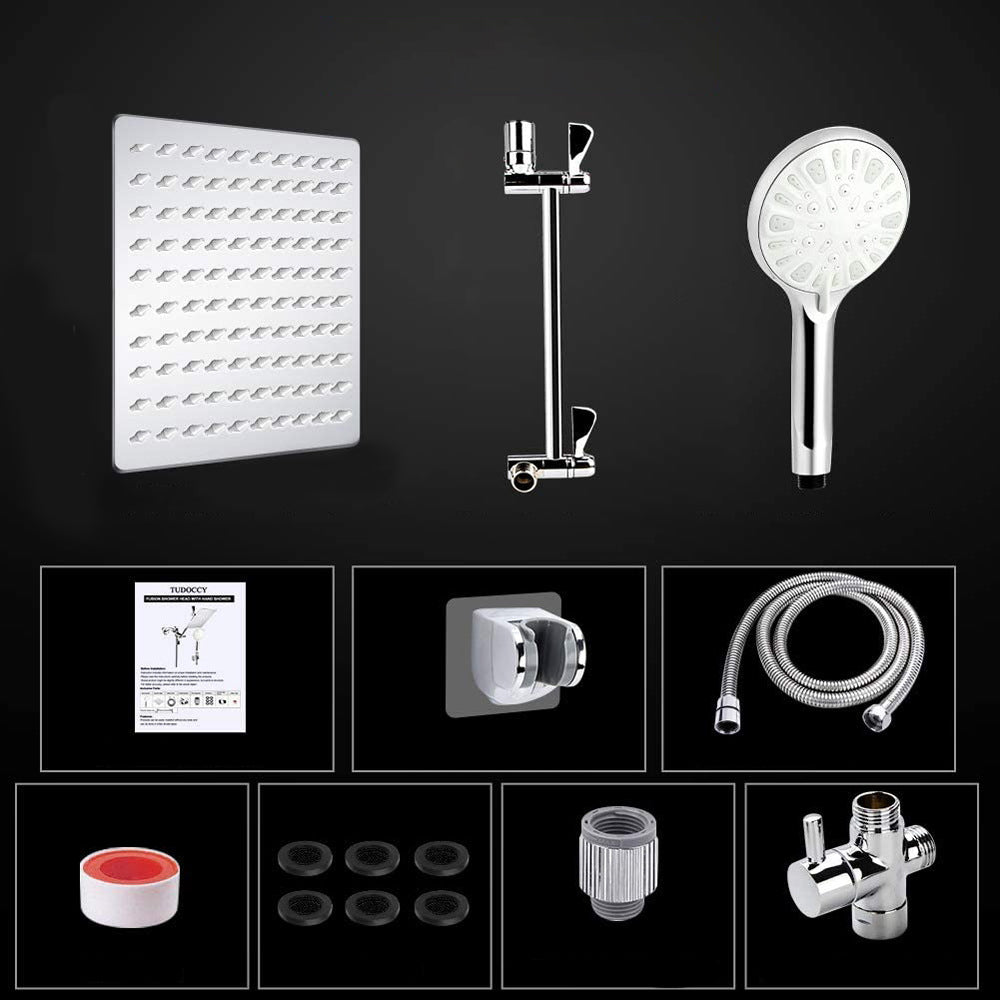 Lisslune | Modern Dual Shower Head Square High Arc Shower Head in Silver
