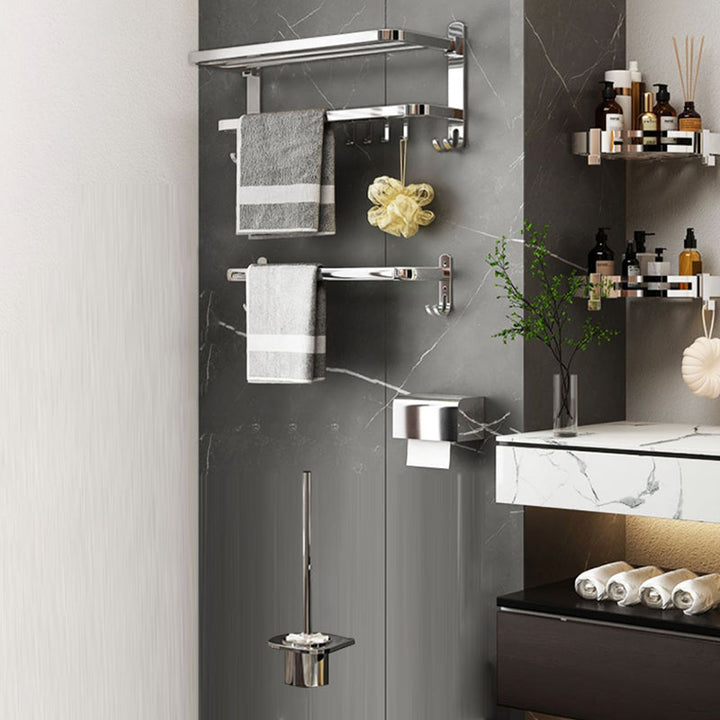 Lisslune | Contemporary Chrome Bathroom Hardware Set Polished Chrome Bathroom Set Made of Stainless Steel