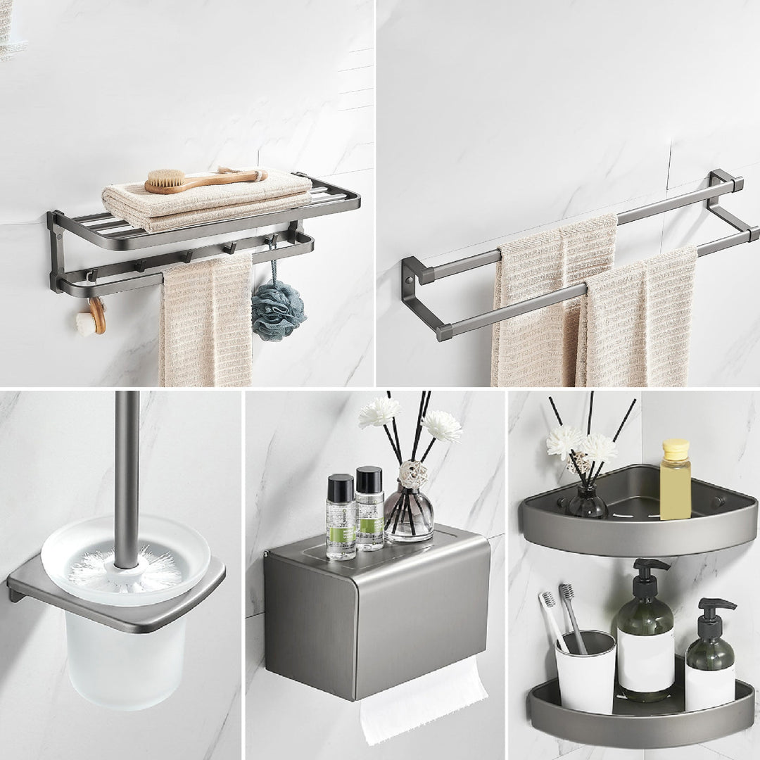 Lisslune | Contemporary Metal 6-Piece Bathroom Accessory Set with Bathroom Shelf