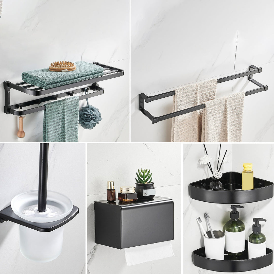Lisslune | Contemporary Metal 6-Piece Bathroom Accessory Set with Bathroom Shelf