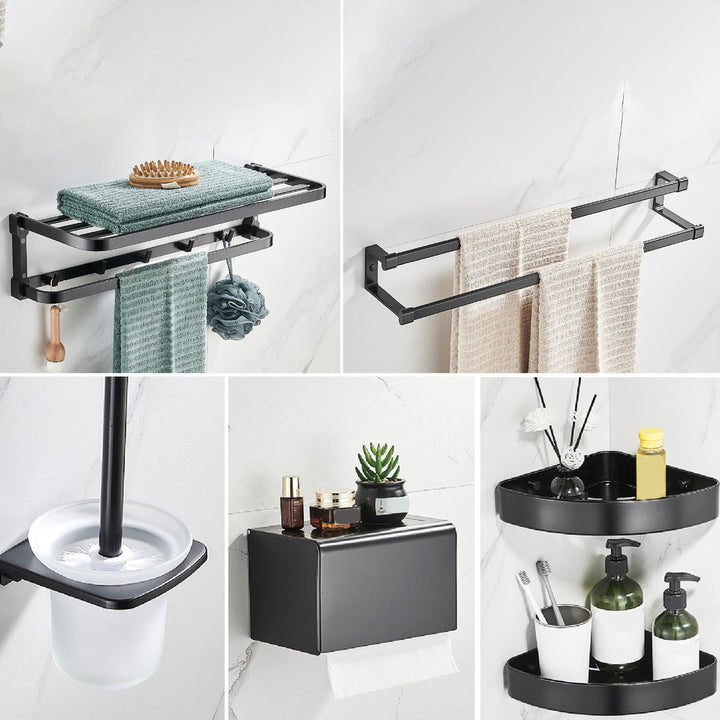 Lisslune | Contemporary Metal 6-Piece Bathroom Accessory Set with Bathroom Shelf