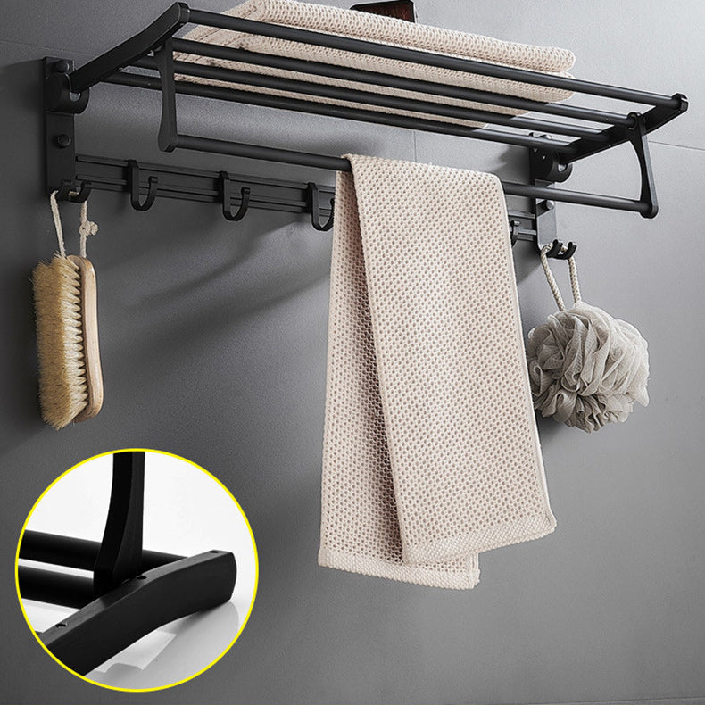 Lisslune | 6-piece modern bathroom hardware set in matte black with bathroom shelf/towel holder & bathrobe hook