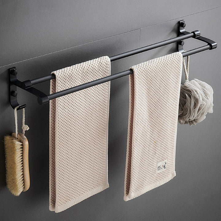 Lisslune | 6-piece modern bathroom hardware set in matte black with bathroom shelf/towel holder & bathrobe hook