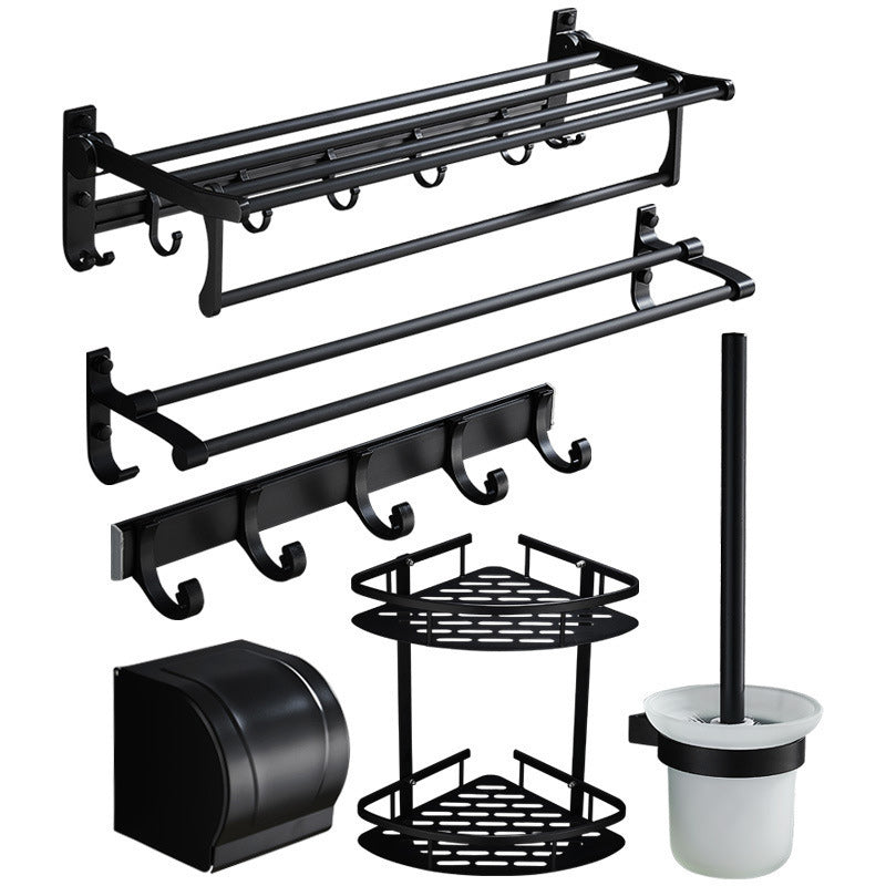 Lisslune | 6-piece modern bathroom hardware set in matte black with bathroom shelf/towel holder & bathrobe hook