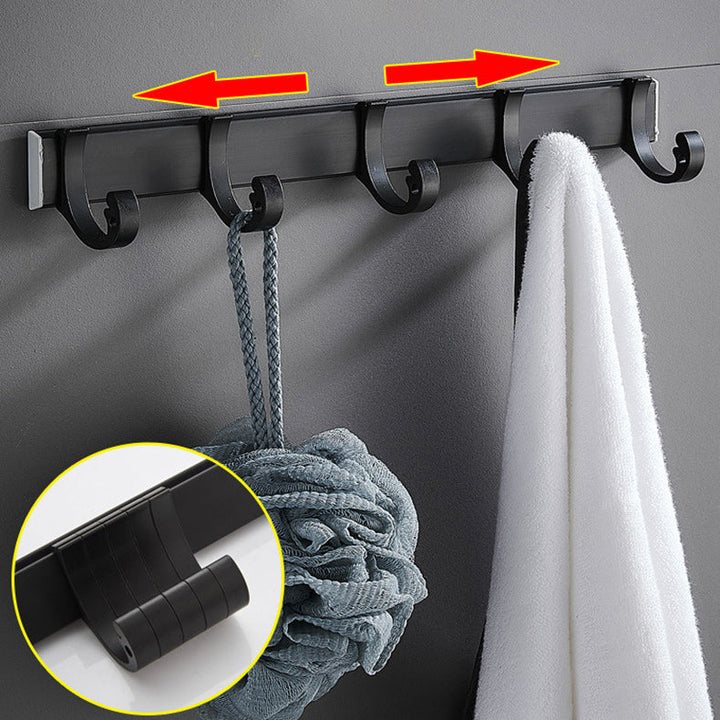 Lisslune | 6-piece modern bathroom hardware set in matte black with bathroom shelf/towel holder & bathrobe hooks