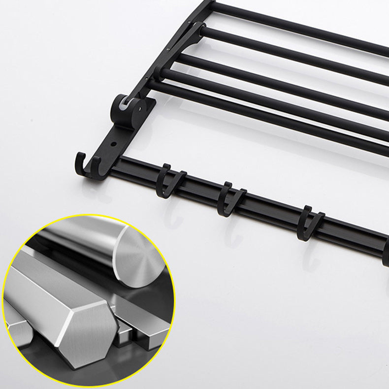 Lisslune | 6-piece modern bathroom hardware set in matte black with bathroom shelf/towel holder & bathrobe hook
