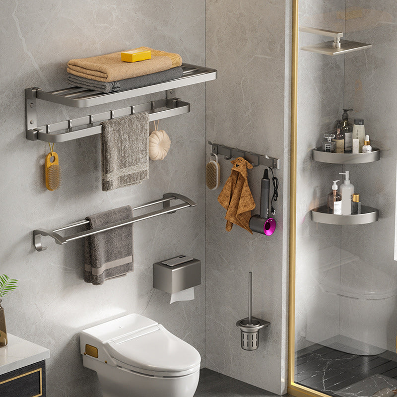 Lisslune | Modern Gray Bathroom Accessory Set Aluminum Stainless Steel Bathroom Shelf/Towel Hooks/Towel Bar