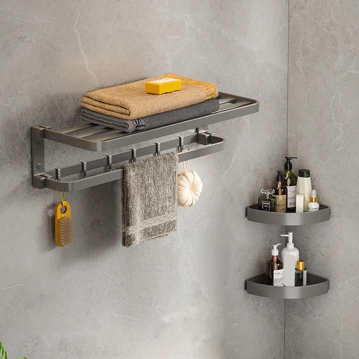 Lisslune | Modern Gray Bathroom Accessory Set Aluminum Stainless Steel Bathroom Shelf/Towel Hooks/Towel Bar