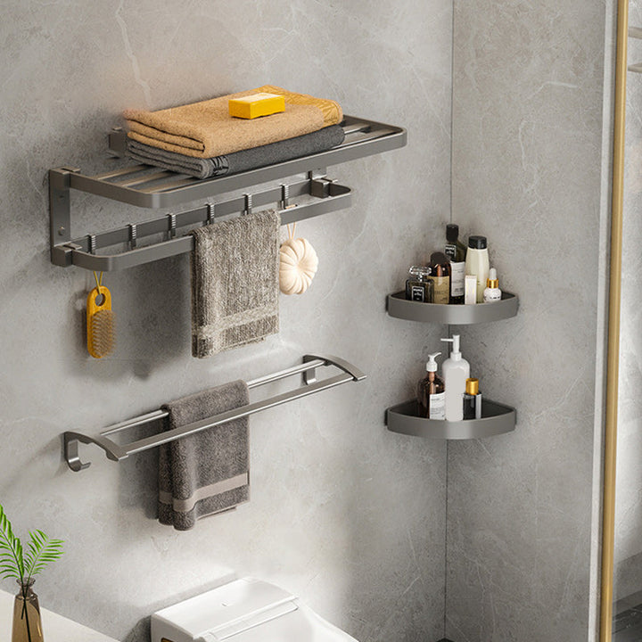 Lisslune | Modern Gray Bathroom Accessories Set Aluminum Stainless Steel Bathroom Shelf/Towel Hooks/Towel Bar