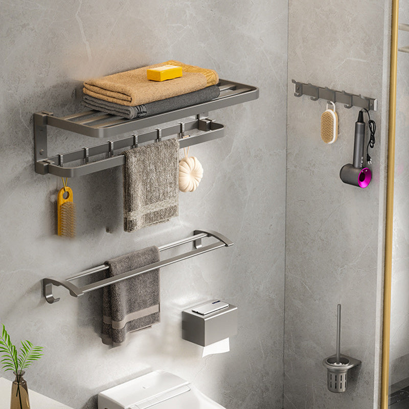 Lisslune | Modern Gray Bathroom Accessory Set Aluminum Stainless Steel Bathroom Shelf/Towel Hooks/Towel Bar