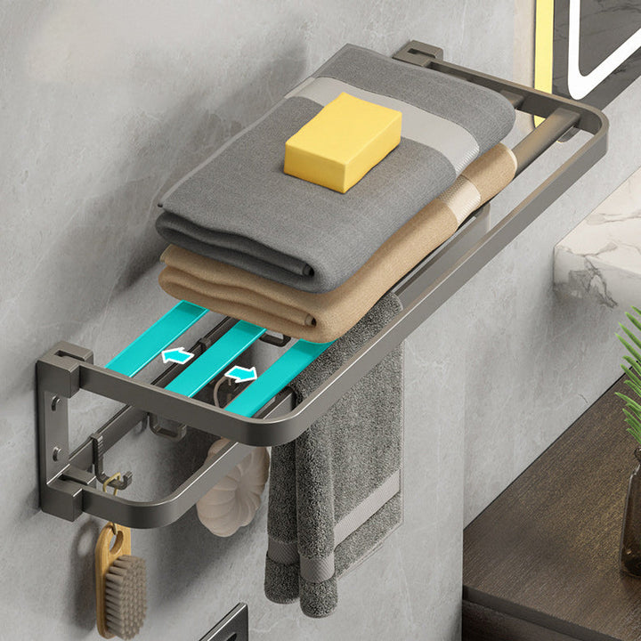 Lisslune | Modern Gray Bathroom Accessory Set Aluminum Stainless Steel Bathroom Shelf/Towel Hooks/Towel Bar