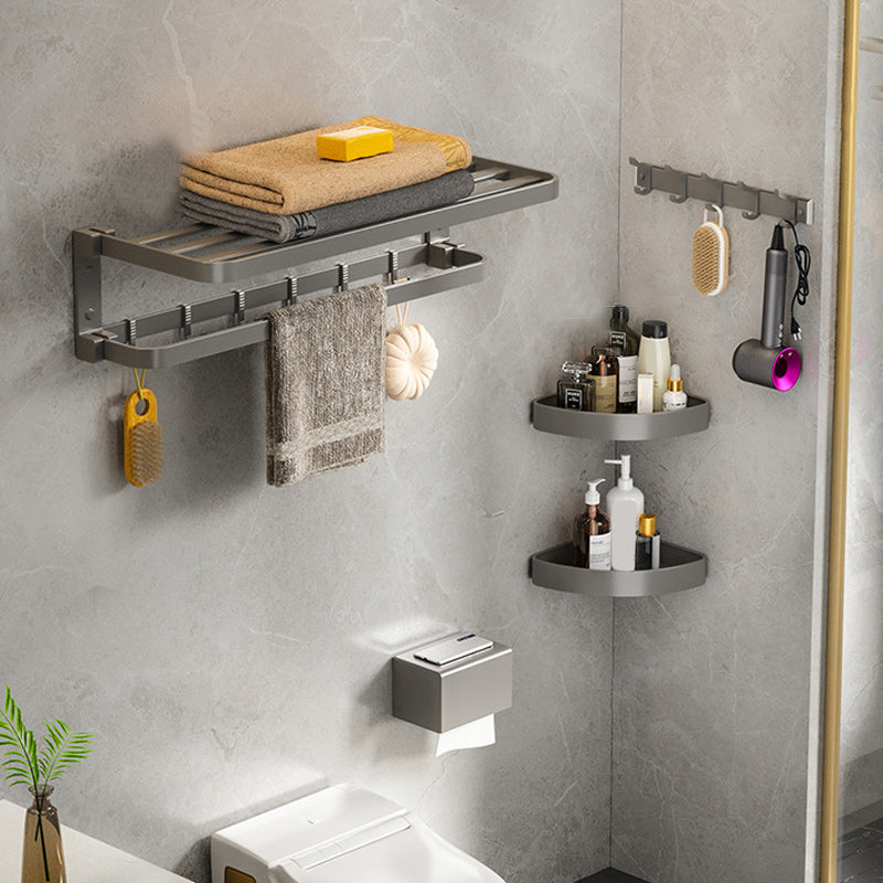 Lisslune | Modern Gray Bathroom Accessory Set Aluminum Stainless Steel Bathroom Shelf/Towel Hooks/Towel Bar