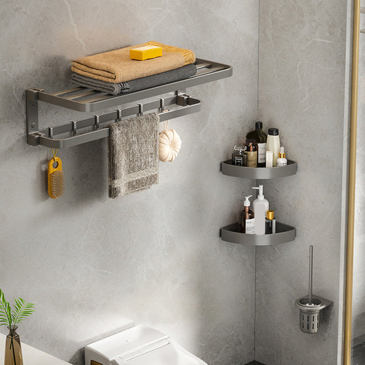 Lisslune | Modern Gray Bathroom Accessories Set Aluminum Stainless Steel Bathroom Shelf/Towel Hooks/Towel Bar