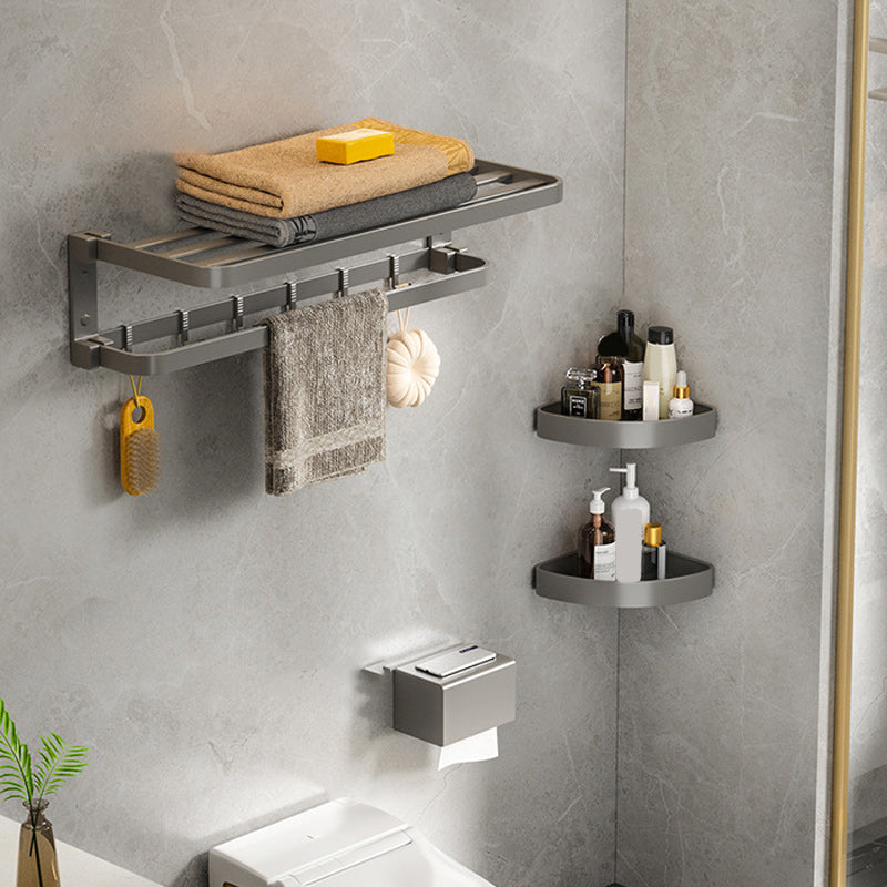 Lisslune | Modern Gray Bathroom Accessory Set Aluminum Stainless Steel Bathroom Shelf/Towel Hooks/Towel Bar
