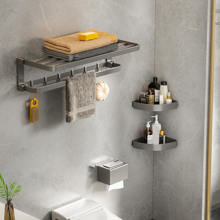 Lisslune | Modern Gray Bathroom Accessory Set Aluminum Stainless Steel Bathroom Shelf/Towel Hooks/Towel Bar