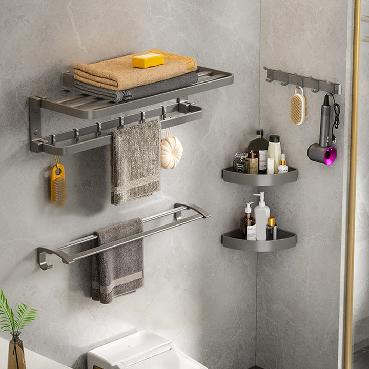 Lisslune | Modern Gray Bathroom Accessory Set Aluminum Stainless Steel Bathroom Shelf/Towel Hooks/Towel Bar