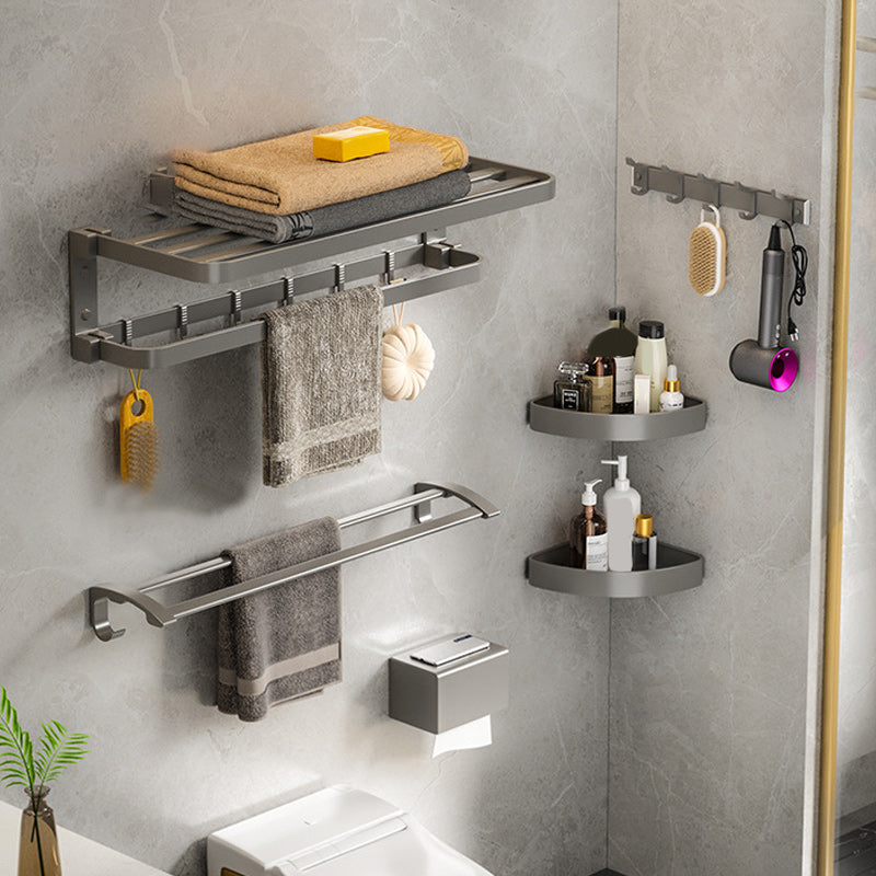 Lisslune | Modern Gray Bathroom Accessory Set Aluminum Stainless Steel Bathroom Shelf/Towel Hooks/Towel Bar