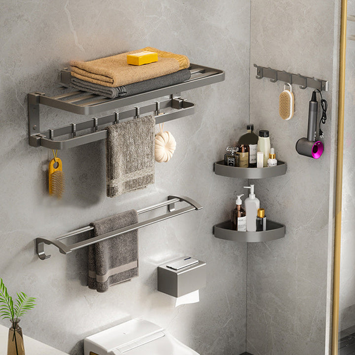 Lisslune | Modern Gray Bathroom Accessory Set Aluminum Stainless Steel Bathroom Shelf/Towel Hooks/Towel Bar