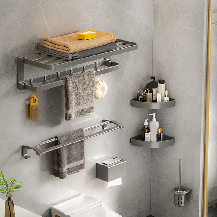 Lisslune | Modern Gray Bathroom Accessories Set Aluminum Stainless Steel Bathroom Shelf/Towel Hooks/Towel Bar