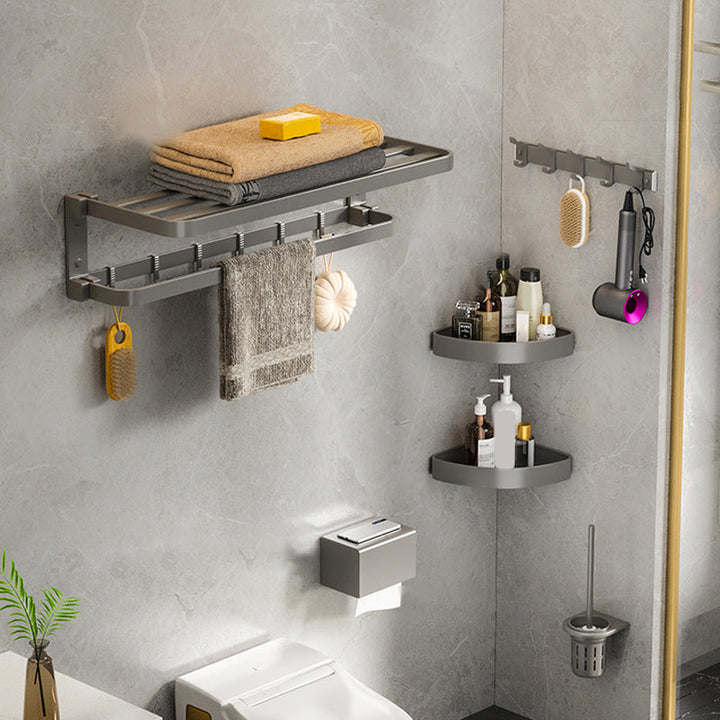 Lisslune | Modern Gray Bathroom Accessory Set Aluminum Stainless Steel Bathroom Shelf/Towel Hooks/Towel Bar
