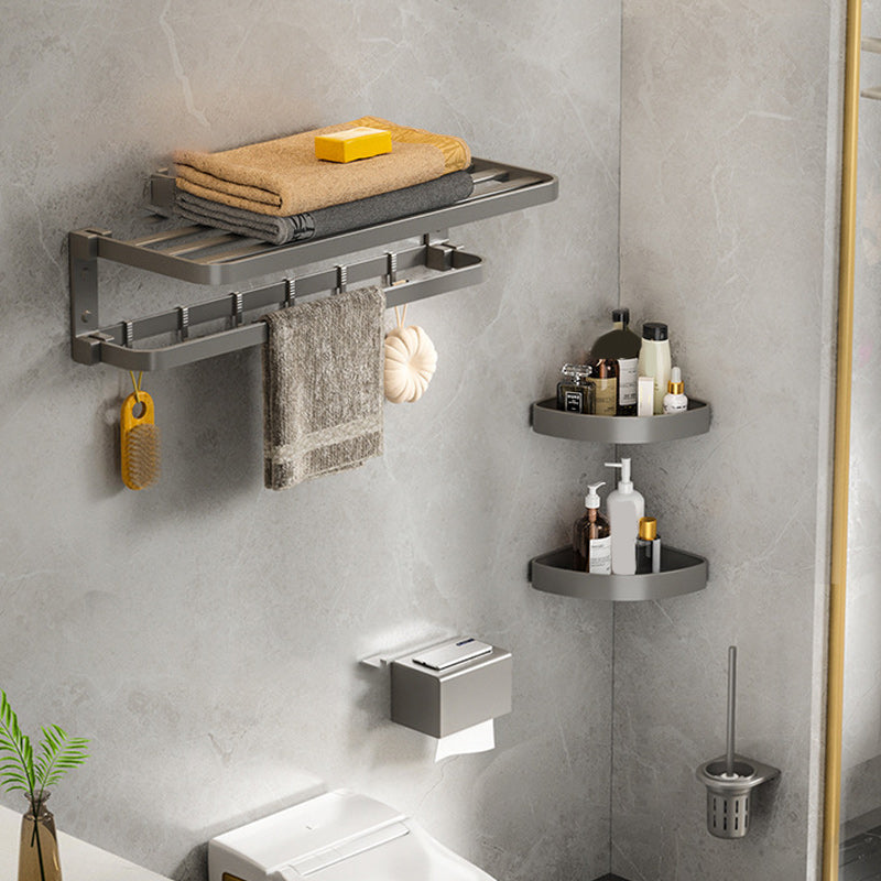 Lisslune | Modern Gray Bathroom Accessory Set Aluminum Stainless Steel Bathroom Shelf/Towel Hooks/Towel Bar