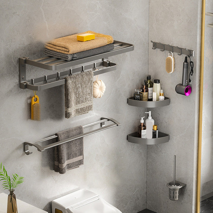 Lisslune | Modern Gray Bathroom Accessory Set Aluminum Stainless Steel Bathroom Shelf/Towel Hooks/Towel Bar
