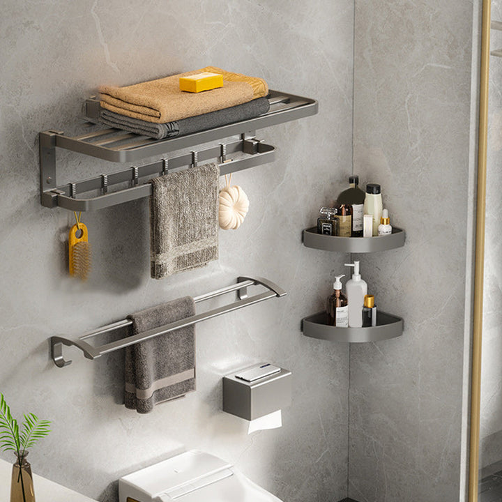 Lisslune | Modern Gray Bathroom Accessory Set Aluminum Stainless Steel Bathroom Shelf/Towel Hooks/Towel Bar